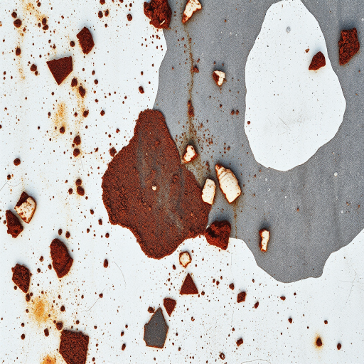 Generate a highly detailed, close-up image of an abstract textured surface featuring rust-like elements and contrasting white and gray areas, taken with a DSLR camera, 50mm lens, f/2.8 aperture, ISO 100, in natural light for enhanced color accuracy and texture clarity.