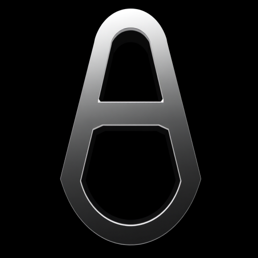 Create a 3D render of a sleek, modern logo featuring a stylized letter 'A' in silver on a black background, with soft shadows and a slight reflection to enhance depth, using a 50mm lens, f/1.8 aperture, ISO 100, and a 1/125 sec shutter speed in a studio setting.