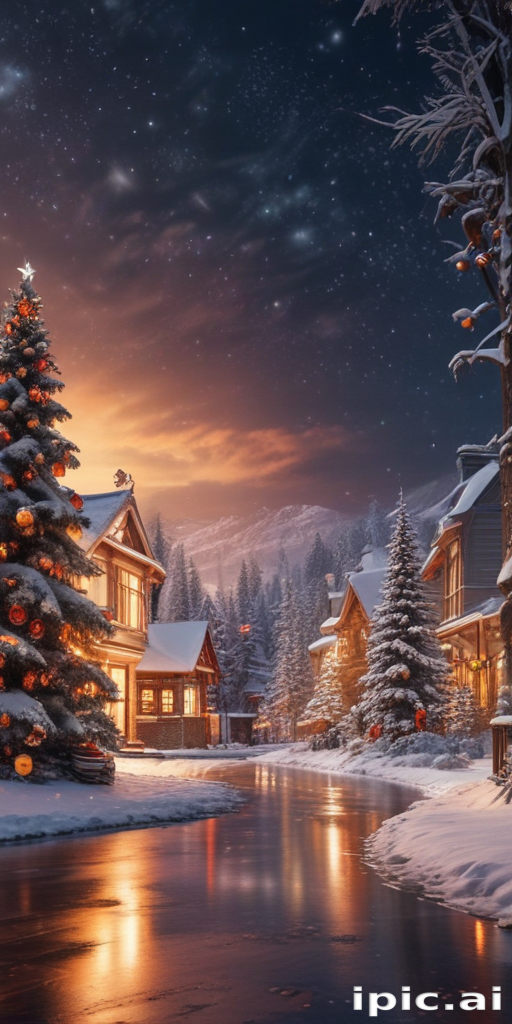 Enchanting Winter Village Scene with Snow-Covered Homes and Festive ...