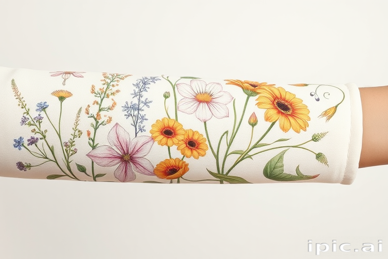 Botanical sleeve featuring native wildflowers, scientifically accurate renderings in soft pastel colors, delicate shading and fine line work