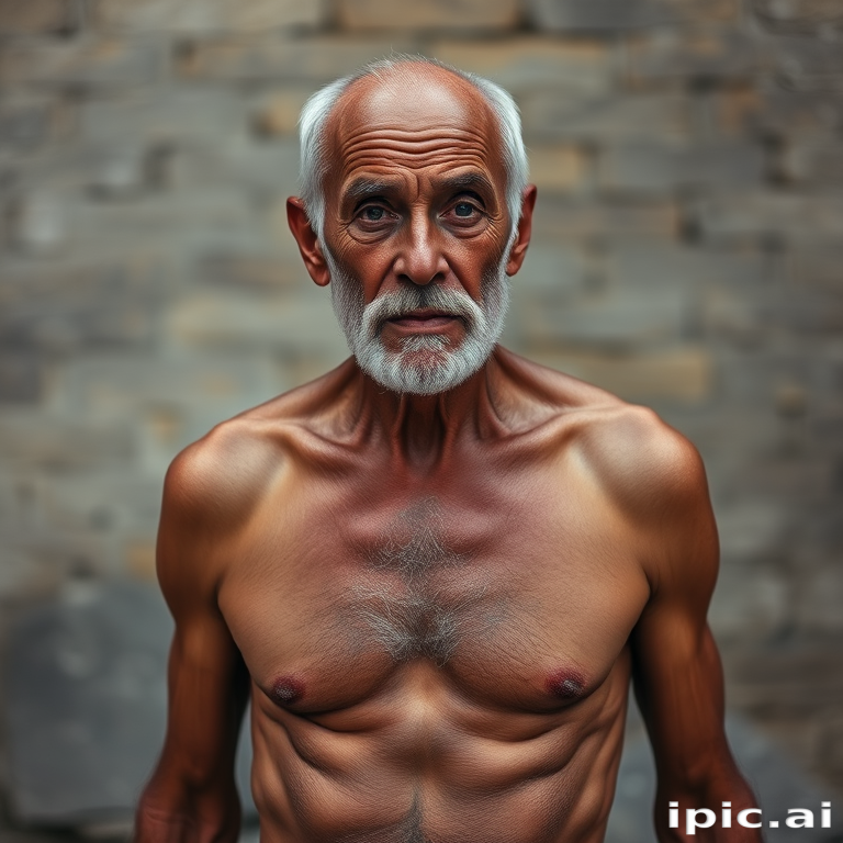 shirtless old man