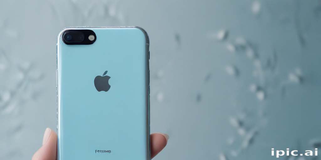 Strong Blue Ios Close-Up of a Hand Holding a Light Blue iPhone Against a Textured ...