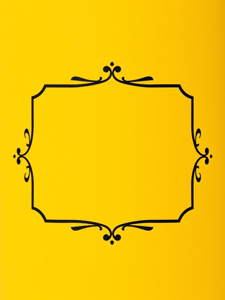 Create a bright yellow blank label with a decorative border using a DSLR camera, aperture set to f/2.8, ISO 100, 50mm lens, shot from a slight angle to enhance depth and texture.