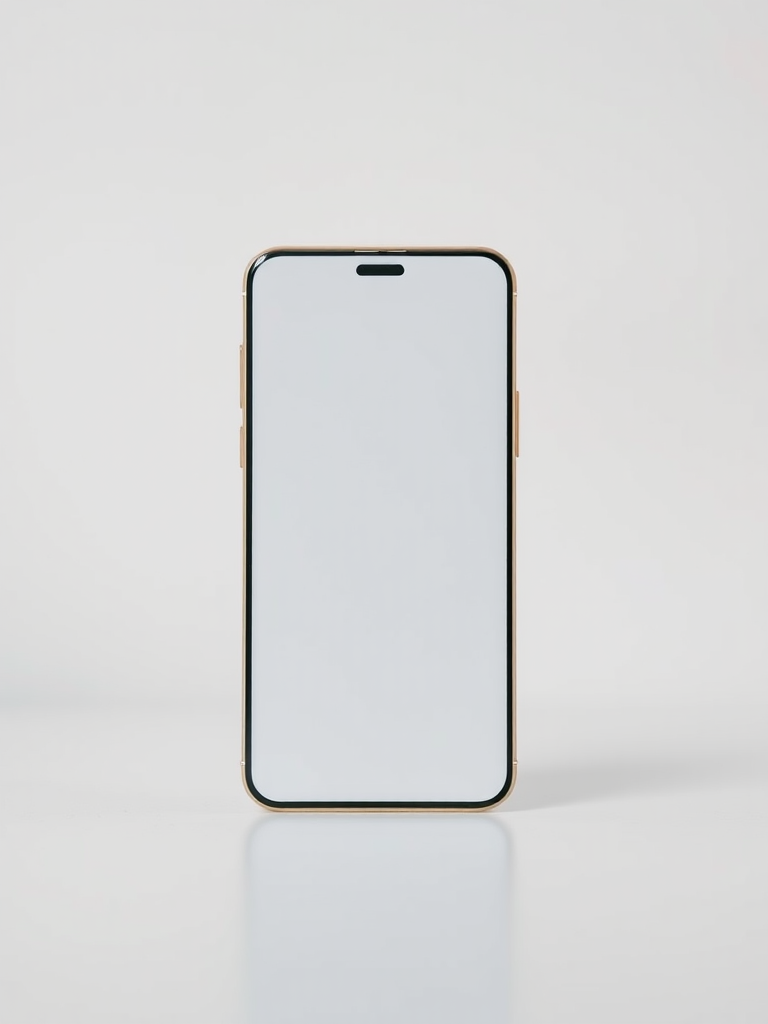 Capture a sleek white smartphone front view on a clean background with a shallow depth of field, 50mm lens, f/1.8 aperture, ISO 100, and a shutter speed of 1/200 sec using a DSLR camera to enhance image quality and detail.