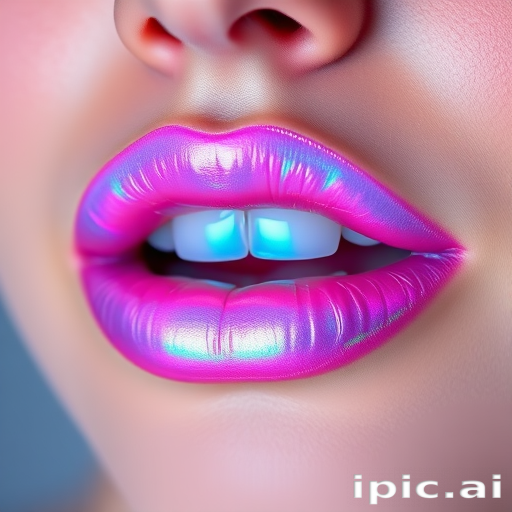 Iridescent holographic lip gloss dubbed "Unicorn Dreams," showcasing a mesmerizing color-shifting effect from pink to blue to purple