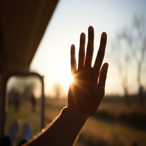 Create a high-resolution image of a silhouetted human hand, captured with a Canon EOS R5 at f/2.8, 1/200s, ISO 100, in a flat lay view, using natural lighting for a smooth effect.