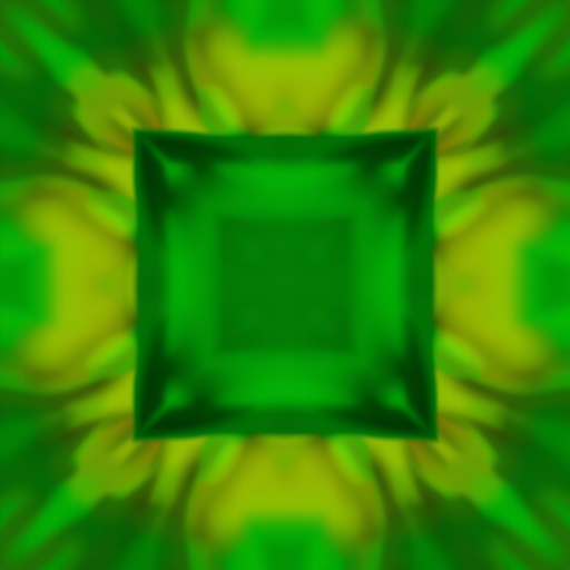 Create a vibrant abstract image with rich green tones featuring a square shape, using a DSLR camera with a 50mm lens, aperture set to f/1.8, ISO 200, and a shallow depth of field for enhanced color saturation and detail.