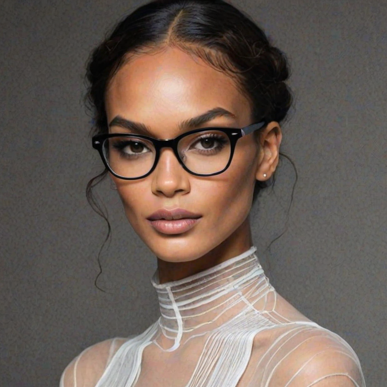 Magnificent Joan Smalls, pencil sketch, portrait of Dazzling woman 1922s in glasses, hair style beatnik, outline, clear lines, fine lines, 8k