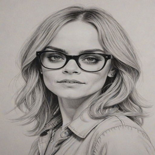 Wonderful Taryn Manning, pencil sketch, portrait of Dazzling woman 1973s in glasses, hair style beatnik, outline, clear lines, fine lines, 8k
