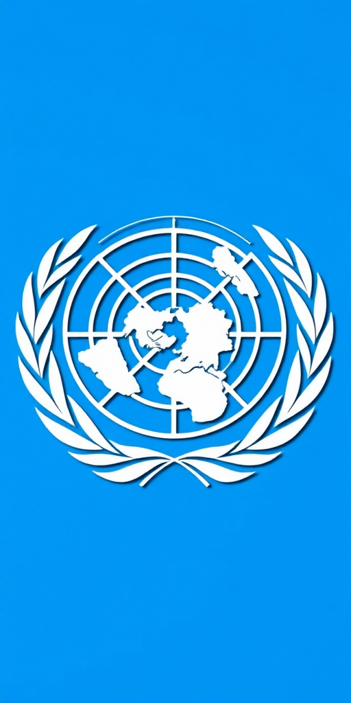 Create a high-resolution image of the United Nations emblem, with a clear blue color scheme, using a DSLR camera with a 50mm lens, f/1.8 aperture, 1/200s shutter speed, and ISO 100, captured from a straight-on view to enhance detail and clarity.