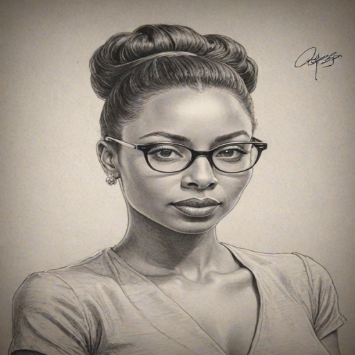 Superb Erica Ash, pencil sketch, portrait of Bewitching woman 1946s in glasses, hair style beatnik, outline, clear lines, fine lines, 8k