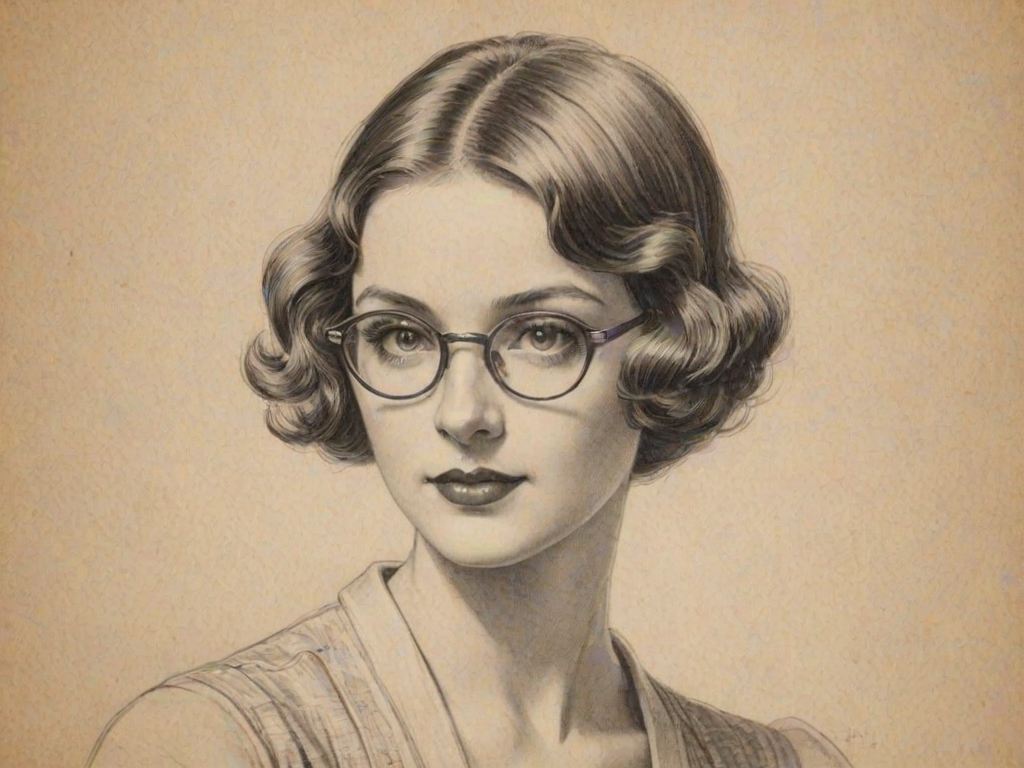 Dazzling Daisy Edgar-Jones, pencil sketch, portrait of Splendid woman 1929s in glasses, hair style beatnik, outline, clear lines, fine lines, 8k