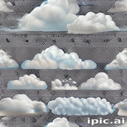 Fluffy White Clouds Floating Against a Textured Grey Background in Sky