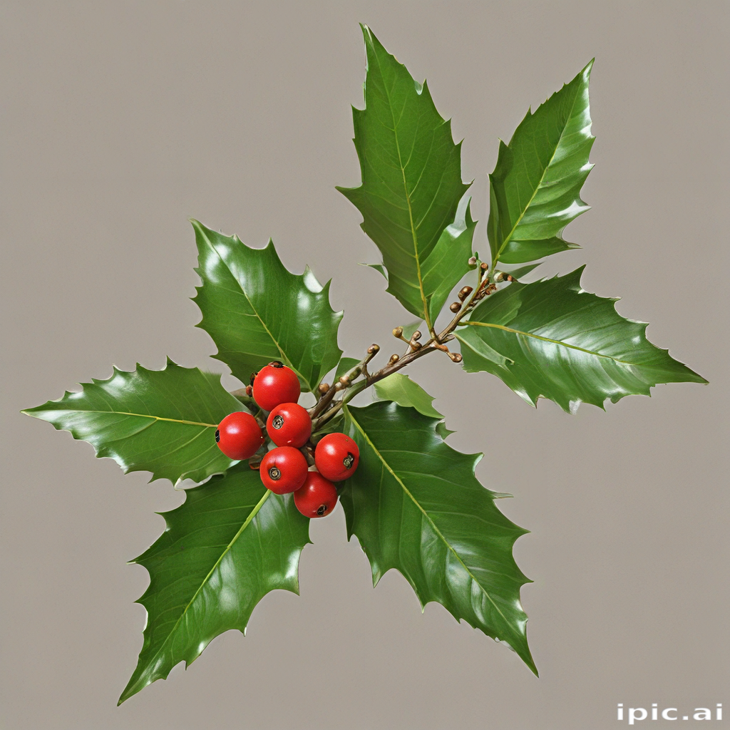 A Beautiful Sprig of Holly with Bright Red Berries and Green Leaves.