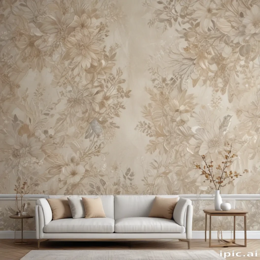 Elegant Floral Wallpaper Design Complementing a Cozy Living Room Setting