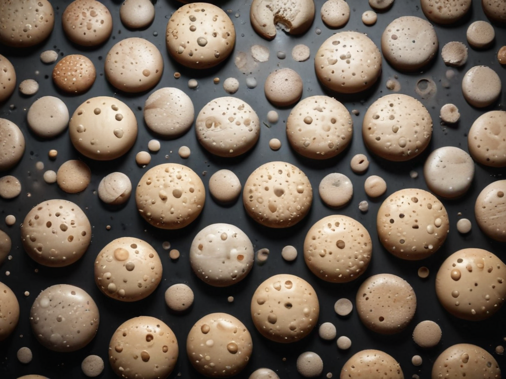 An Artistic Arrangement of Beige Macarons with Delicate Texture and Bubbles