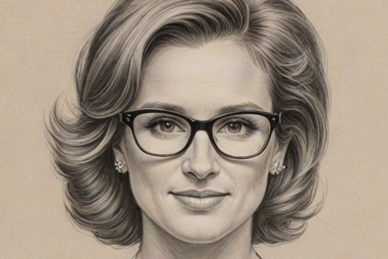 Beauteous Drew Brees, pencil sketch, portrait of Beauteous woman 1964s in glasses, hair style beatnik, outline, clear lines, fine lines, 8k