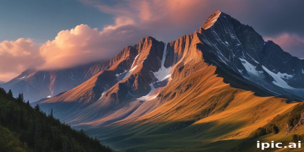 Majestic Mountain Landscape at Sunset with Dramatic Clouds and Shadows