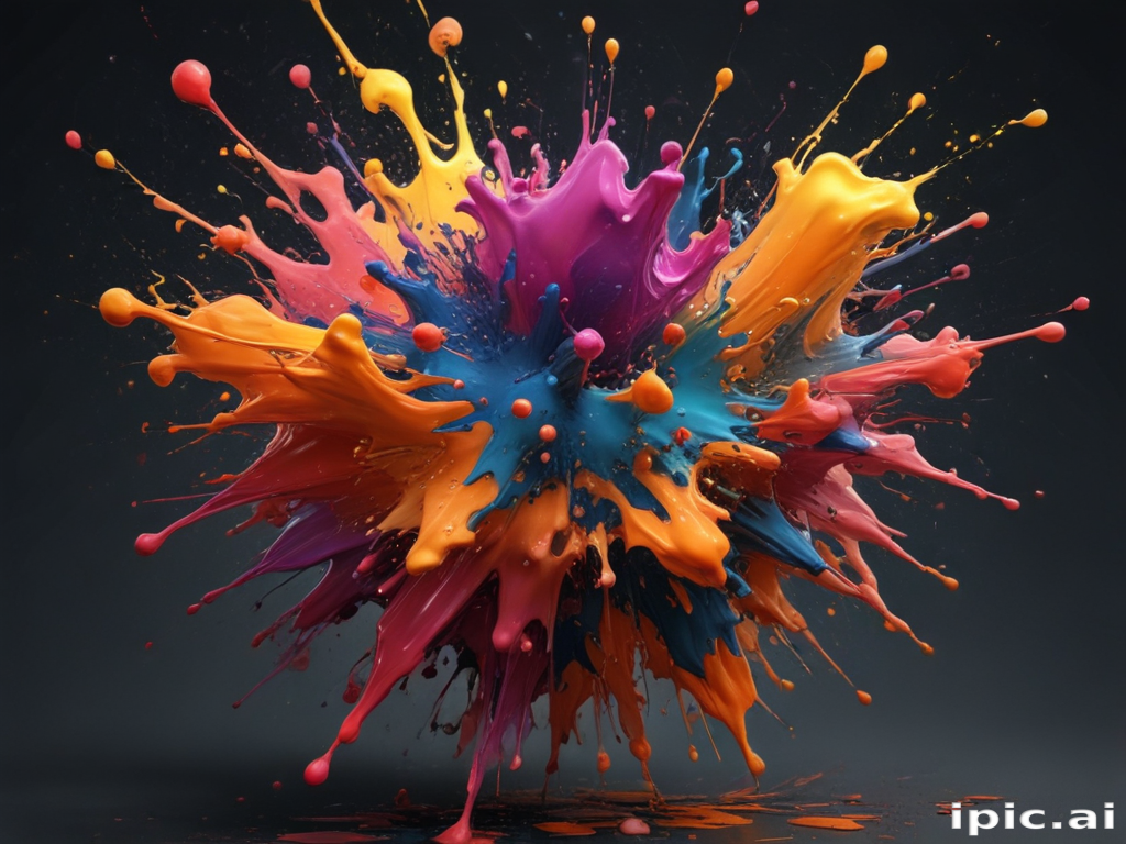 Vibrant Explosion of Colorful Paint Splashes Against a Dark Background