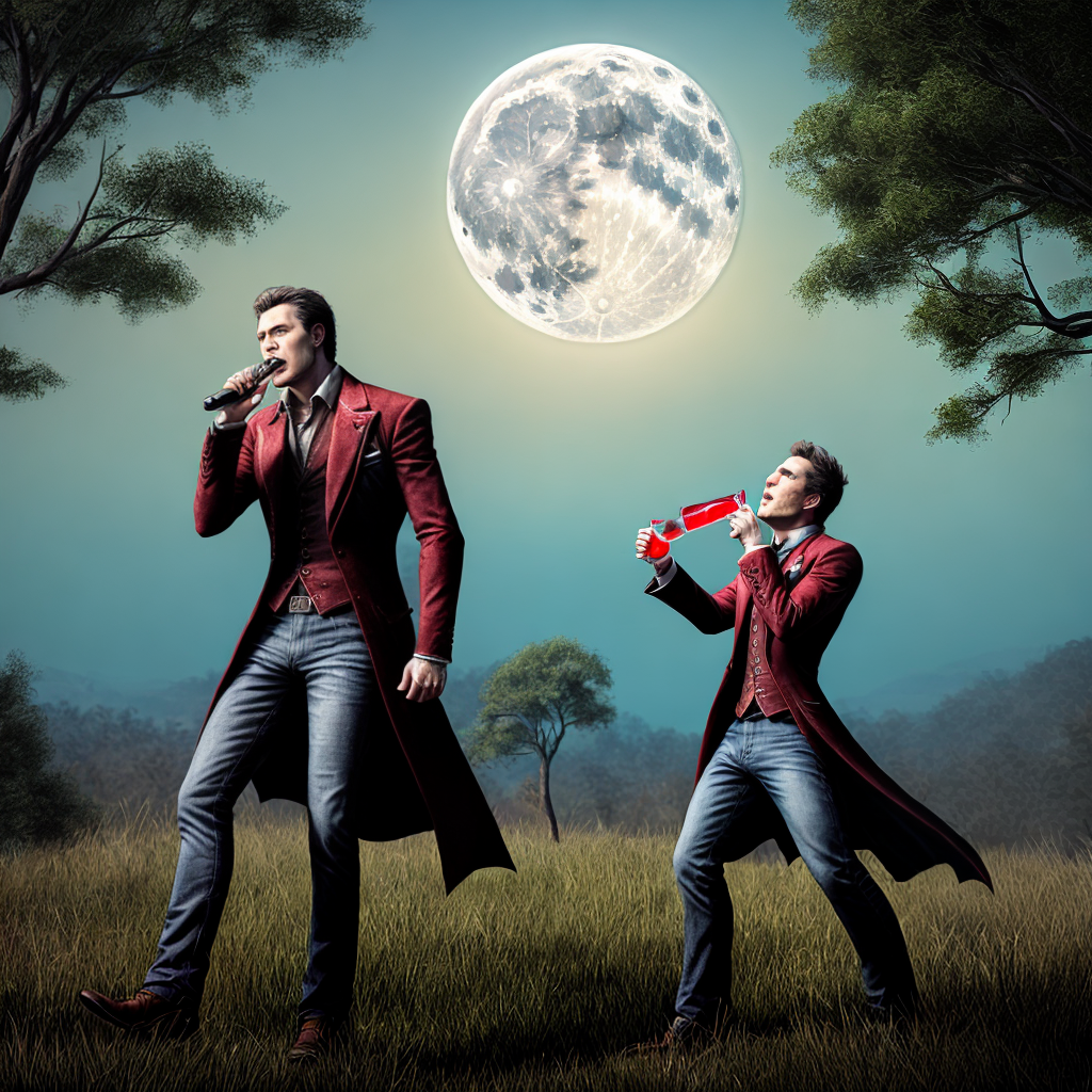 male vampire drinking blood by the full moon