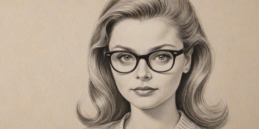 Pleasing Anna Baryshnikov, pencil sketch, portrait of Lovely woman 1956s in glasses, hair style beatnik, outline, clear lines, fine lines, 8k