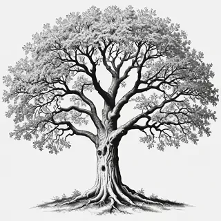 oak tree clipart black and white