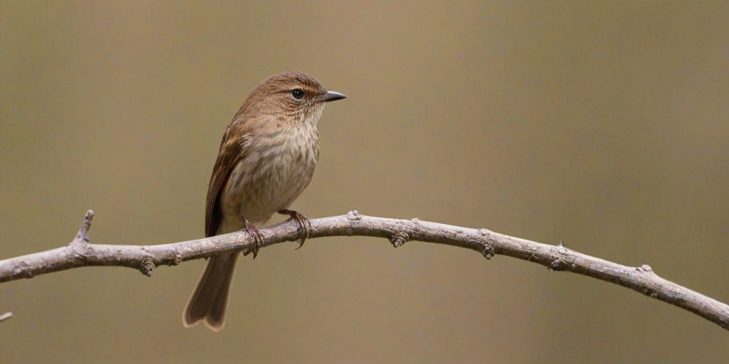 a small brown bird perched on a slender branch against a softly blurred background