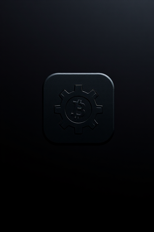 Generate a high-quality image of a minimalist black icon featuring a simple gear design, captured with a DSLR camera, aperture f/2.8, ISO 100, 50mm lens, top-down view, soft lighting, emphasis on sharp details and contrast.