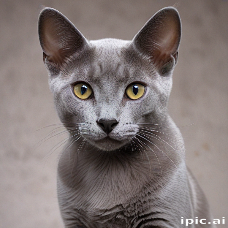 A Beautiful Gray Cat with Striking Yellow Eyes Posing Elegantly for the ...