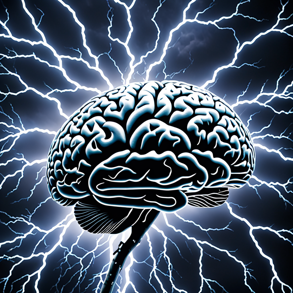 an ADHD Brain with a thunderstorm around it