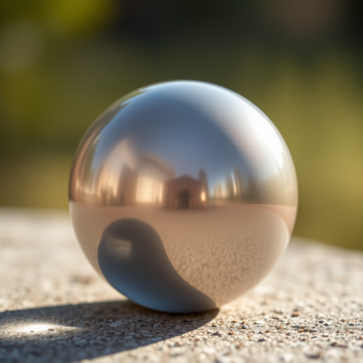 Generate a highly detailed image of a smooth, reflective sphere with subtle shading, captured using a DSLR camera with a 50mm lens at f/1.8, ISO 100, and a soft focus background in natural lighting to enhance depth and texture.