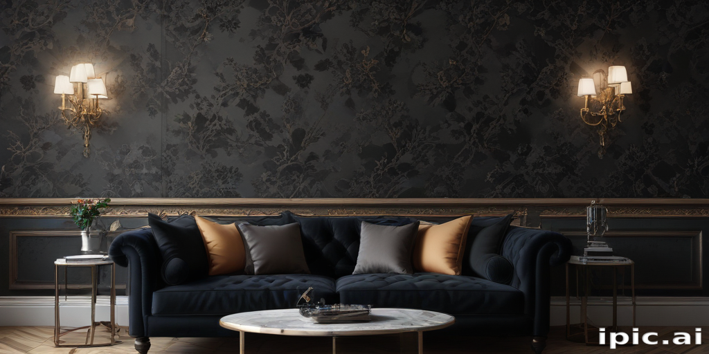 Elegant Dark Floral Living Room Interior with Cozy Sofa and Decor.