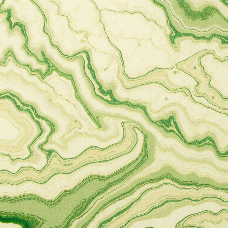 Create an abstract marble texture with flowing green and beige lines, shot with a macro lens at f/2.8, 1/125s exposure, ISO 100, soft natural light, top-down view.
