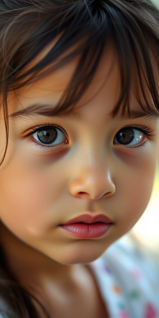 portrait of a young girl with expressive eyes, natural light, shallow depth of field, f/1.8, 50mm lens, soft focus background, captured with a full-frame DSLR camera