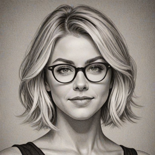 Bewitching Julianne Hough, pencil sketch, portrait of Attractive woman 1928s in glasses, hair style beatnik, outline, clear lines, fine lines, 8k