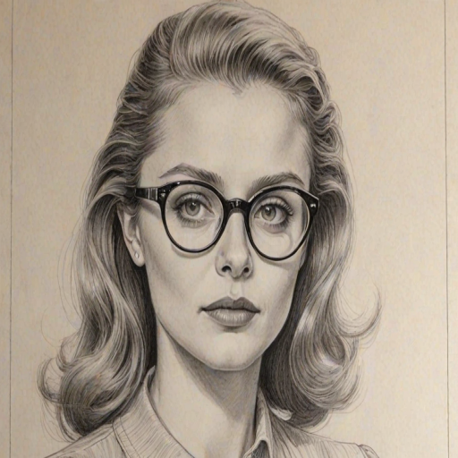 Bewitching Anna Baryshnikov, pencil sketch, portrait of Ravishing woman 1951s in glasses, hair style beatnik, outline, clear lines, fine lines, 8k