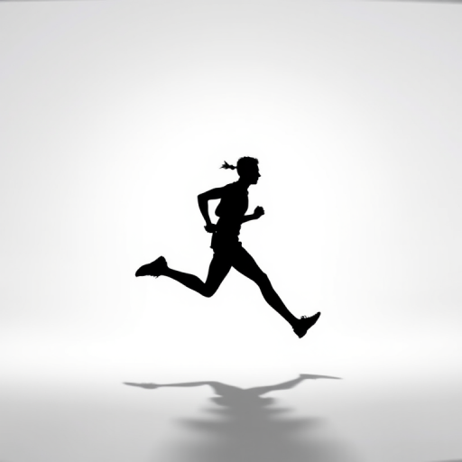 Create a dynamic silhouette of a runner in motion with a clear white background, shot with a DSLR camera at f/2.8, 1/500s shutter speed, ISO 200, using a wide-angle lens to capture a sense of speed and movement.