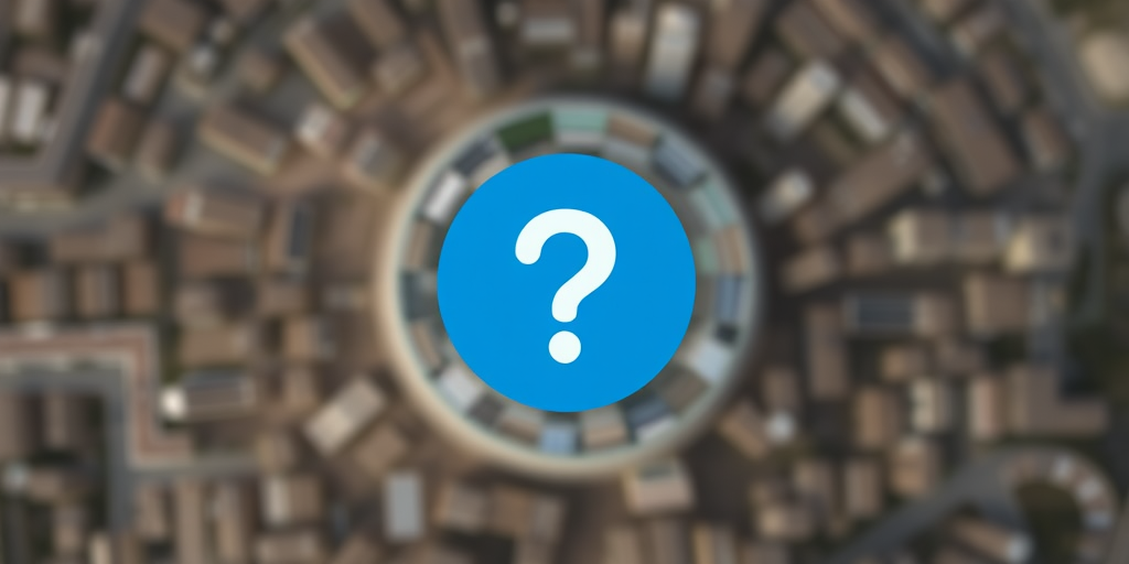 Generate a circular blue question mark icon in the center, using a Canon EOS R5 camera with a 50mm lens, f/2.8 aperture, ISO 100, 1/125s shutter speed, soft focus style, top-down view for clarity and depth.