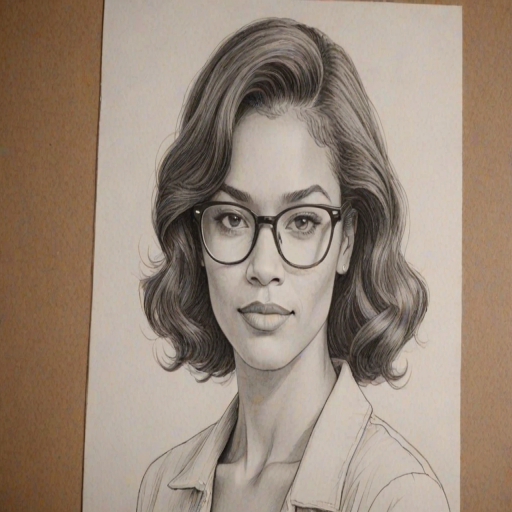Delightful Annie Ilonzeh, pencil sketch, portrait of Attractive woman 1978s in glasses, hair style beatnik, outline, clear lines, fine lines, 8k