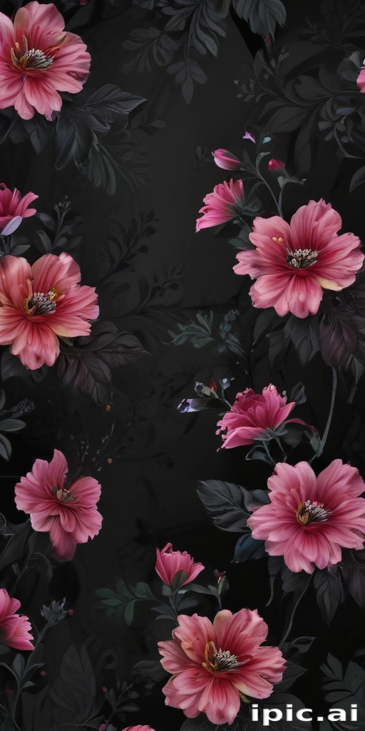 Elegant Floral Pattern with Vibrant Pink Flowers on a Dark Background