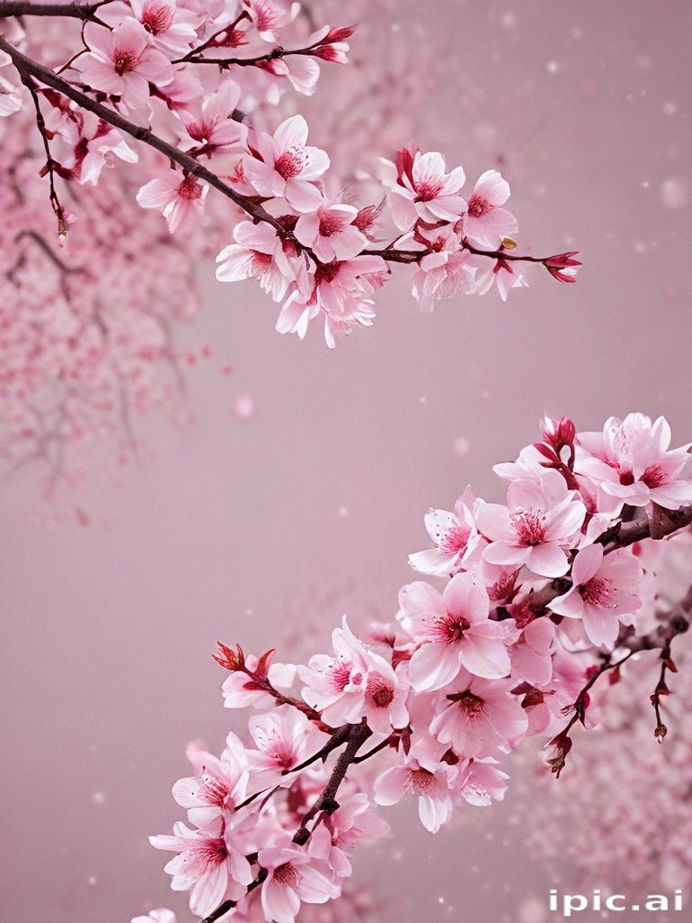 Delicate Cherry Blossom Branches Adorned with Soft Pink Petals in Bloom