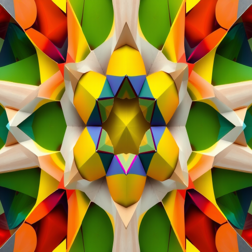 Regenerate an abstract geometric pattern with vibrant colors and high contrast, shot with a Canon EOS R5 at f/8, 1/125s, ISO 100, using a wide-angle lens from a top-down perspective to enhance clarity and detail.