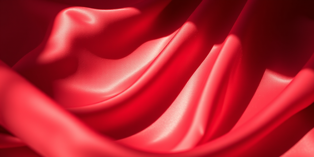 close-up of flowing red silk fabric with soft drapes and deep shadows, f/2.8, 50mm lens, ISO 100, natural soft light, DSLR camera