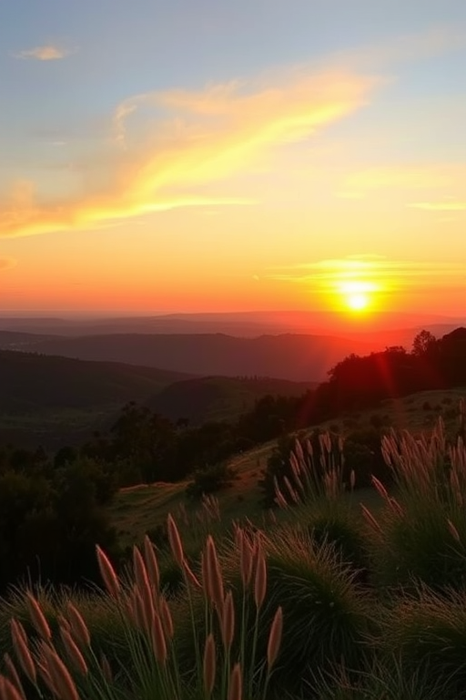 Capture a high-resolution image of a serene landscape at sunrise with vibrant colors, using a DSLR camera, 35mm lens, f/8 aperture, ISO 100, and a shutter speed of 1/250 seconds, in a wide-angle view to enhance depth and detail.