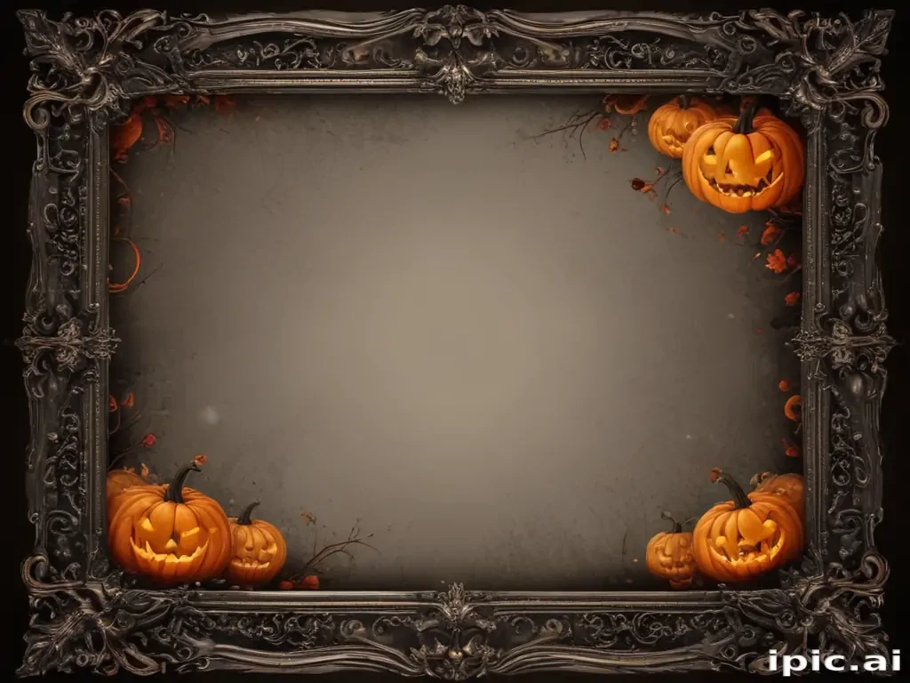 Spooky Halloween Frame Adorned with Grinning Pumpkins and Autumn Leaves
