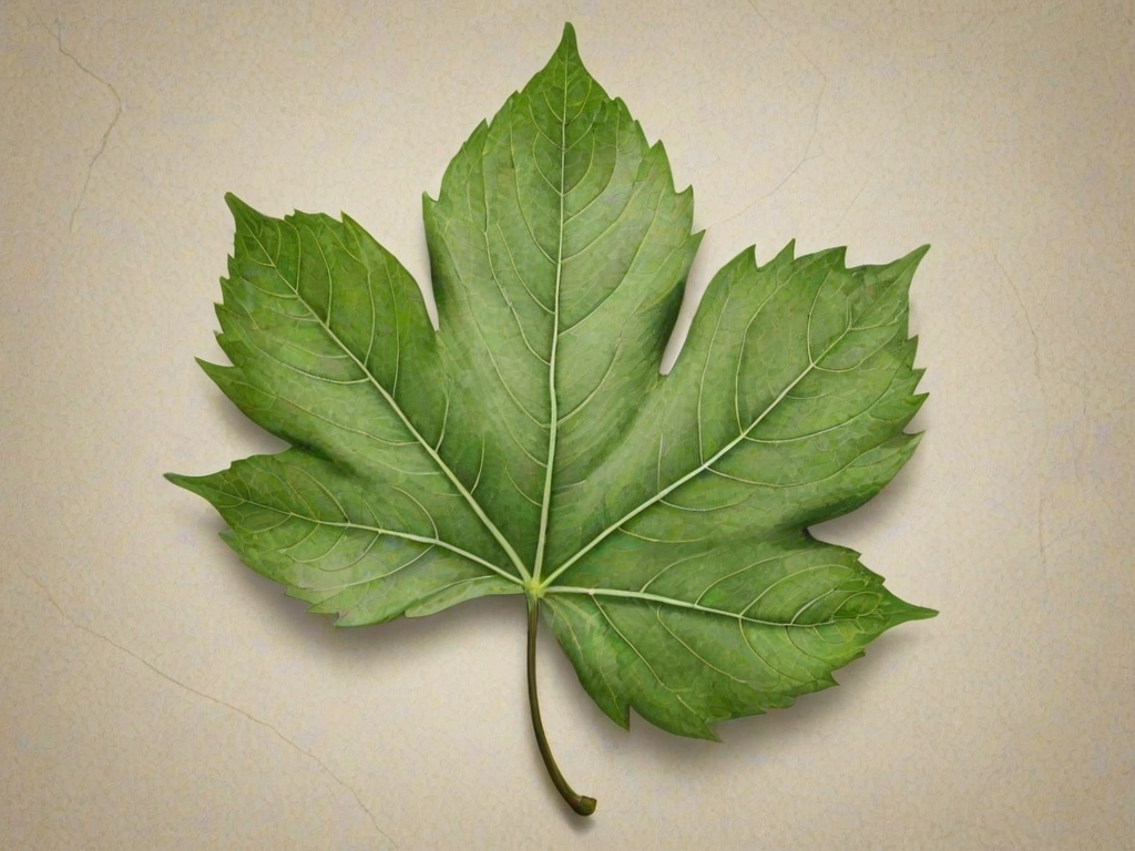create a realistic illustration of a single green leaf with prominent veins, set against a neutral background