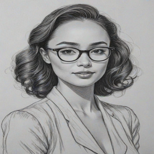 Wonderful Cara Santana, pencil sketch, portrait of Elegant woman 1939s in glasses, hair style beatnik, outline, clear lines, fine lines, 8k