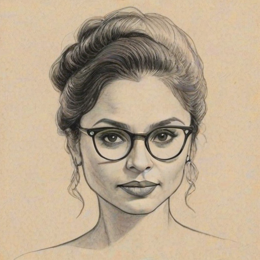 Fetching Danielle Nicolet, pencil sketch, portrait of Comely woman 1935s in glasses, hair style beatnik, outline, clear lines, fine lines, 8k