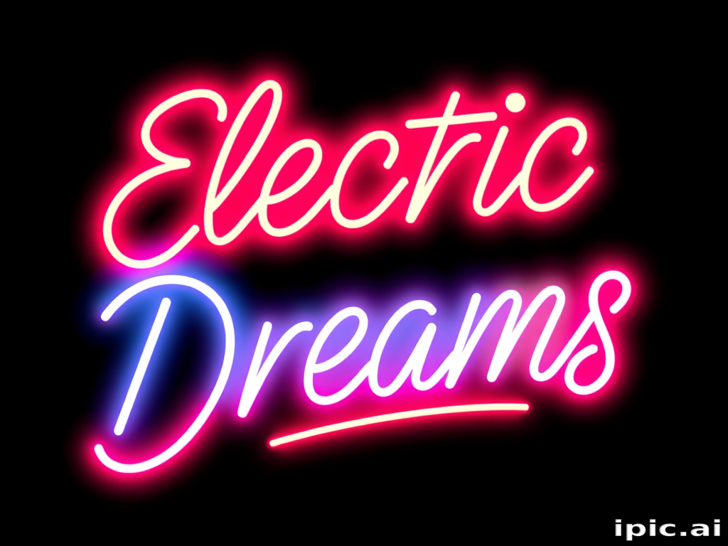Neon sign inspired tattoo, "Electric Dreams," designed to mimic the look of glowing neon tubes with vibrant colors and a soft, illuminated effect, perfect for text-based designs or simple illustrations with a retro-futuristic vibe