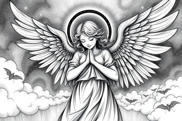 black and white angel drawings